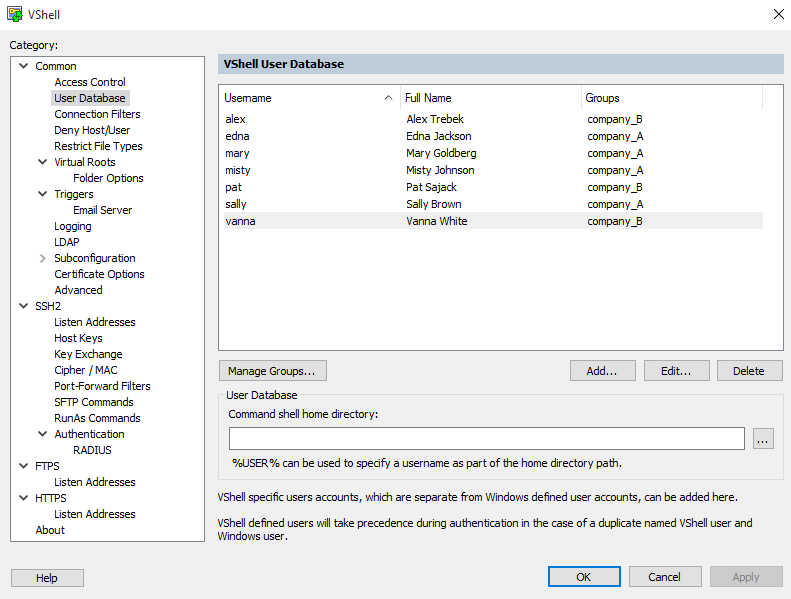 VShell Server 内部用户数据库